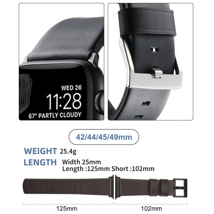 For Apple Watch Series 9 45mm Genuine Leather Hybrid Silicone Watch Band(Black Sliver Buckle) - Watch Bands by PMC TechLife | Online Shopping South Africa | PMC TechLife | Buy Now Pay Later Mobicred