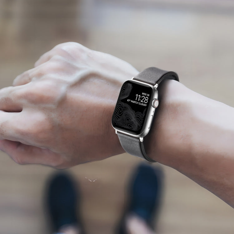 For Apple Watch Series 10 42mm Genuine Leather Hybrid Silicone Watch Band(Black Sliver Buckle) - Watch Bands by PMC TechLife | Online Shopping South Africa | PMC TechLife | Buy Now Pay Later Mobicred