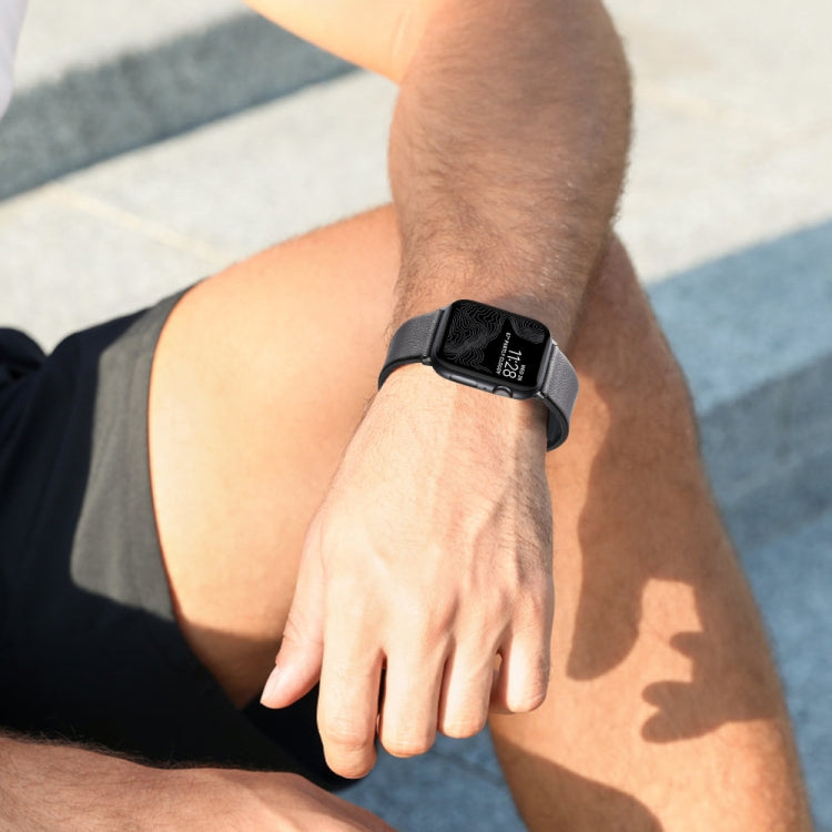 For Apple Watch Series 6 40mm Genuine Leather Hybrid Silicone Watch Band(Coffee Black Buckle) - Watch Bands by PMC TechLife | Online Shopping South Africa | PMC TechLife | Buy Now Pay Later Mobicred