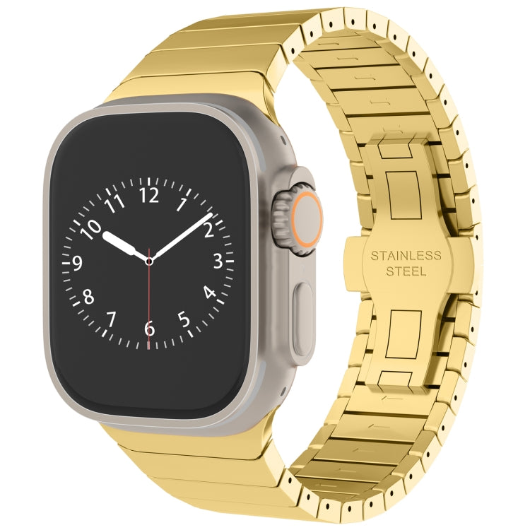 For Apple Watch Series 9 45mm One-bead Paint Alloy Butterfly Buckle Watch Band(Gold) - free shipping - PMC TechLife - Order now!