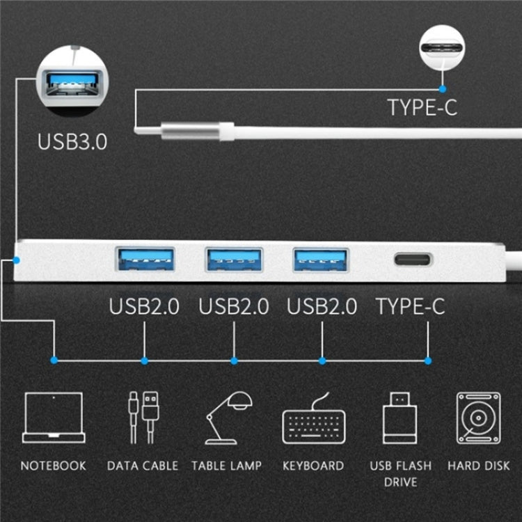 ADS-301C USB-C / Type-C to USB-C + USB 3.0 + 3 x USB 2.0 Expander HUB(Silver) - USB HUB by PMC TechLife | Online Shopping South Africa | PMC TechLife | Buy Now Pay Later Mobicred