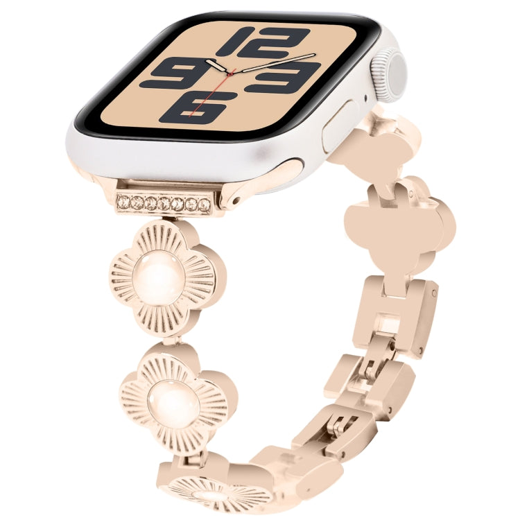 For Apple Watch SE 2023 44mm Four Leaf Clover Quick-Release Metal Chain Watch Band(Rose Gold) - free shipping - PMC TechLife - Order now!