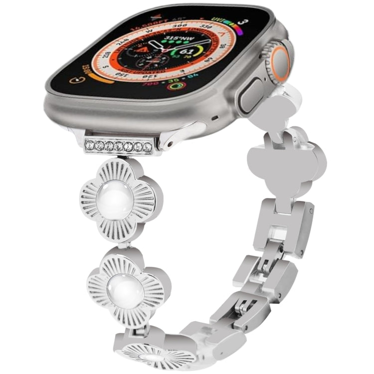 For Apple Watch Ultra 2 49mm Four Leaf Clover Quick-Release Metal Chain Watch Band(Silver) - free shipping - PMC TechLife - Order now!