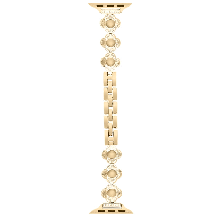 For Apple Watch Series 9 45mm Four Leaf Clover Quick-Release Metal Chain Watch Band(Gold) - free shipping - PMC TechLife - Order now!