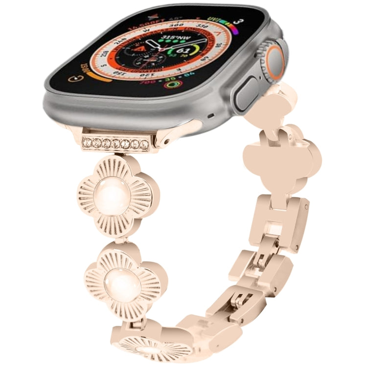 For Apple Watch Ultra 49mm Four Leaf Clover Quick-Release Metal Chain Watch Band(Rose Gold) - free shipping - PMC TechLife - Order now!
