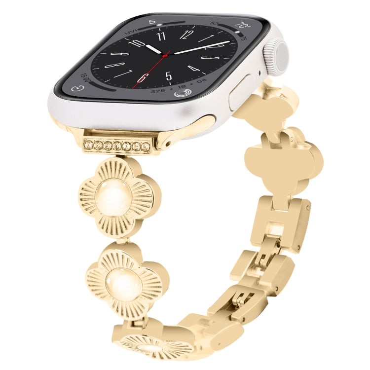 For Apple Watch Series 8 45mm Four Leaf Clover Quick-Release Metal Chain Watch Band(Gold) - free shipping - PMC TechLife - Order now!