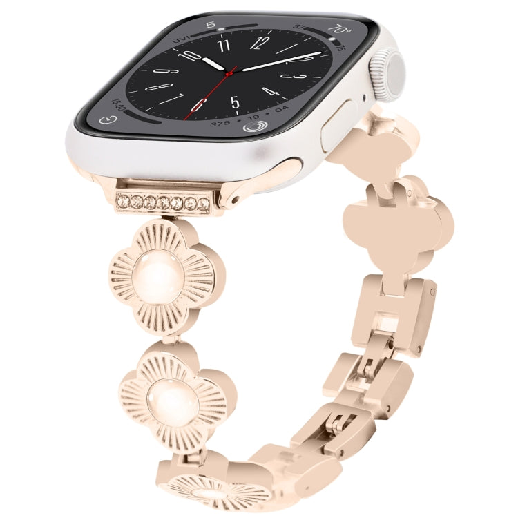 For Apple Watch Series 8 45mm Four Leaf Clover Quick-Release Metal Chain Watch Band(Rose Gold) - free shipping - PMC TechLife - Order now!