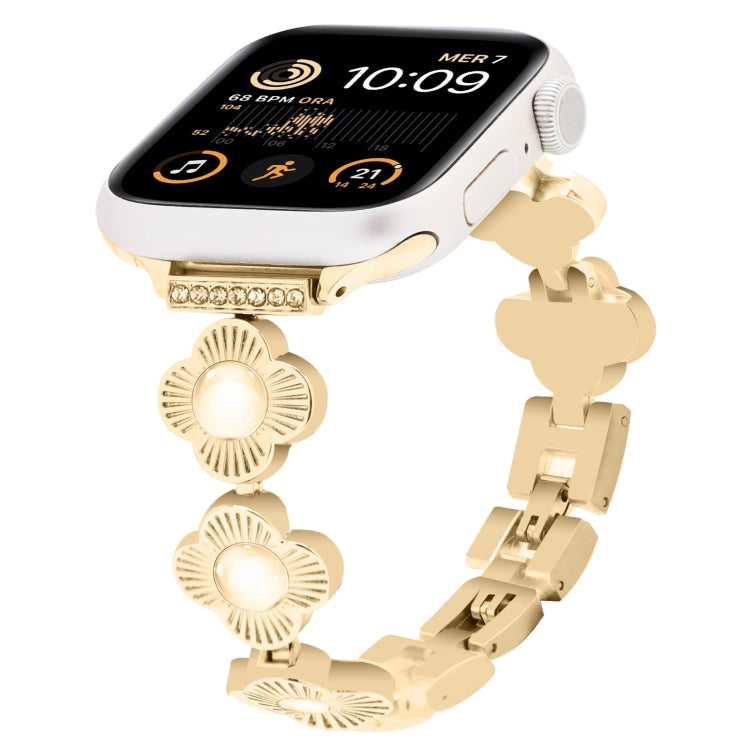 For Apple Watch SE 2022 44mm Four Leaf Clover Quick-Release Metal Chain Watch Band(Gold) - free shipping - PMC TechLife - Order now!