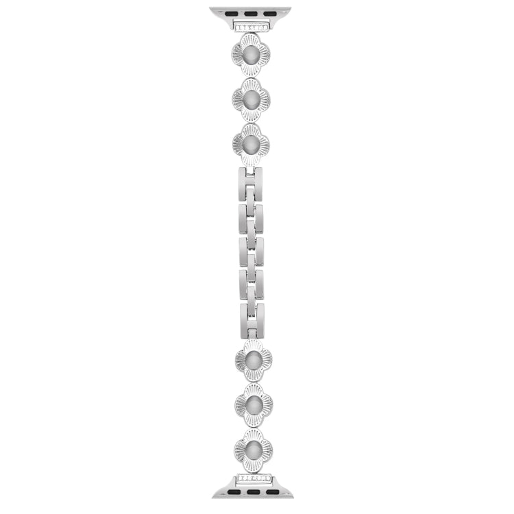 For Apple Watch SE 2022 44mm Four Leaf Clover Quick-Release Metal Chain Watch Band(Silver) - free shipping - PMC TechLife - Order now!