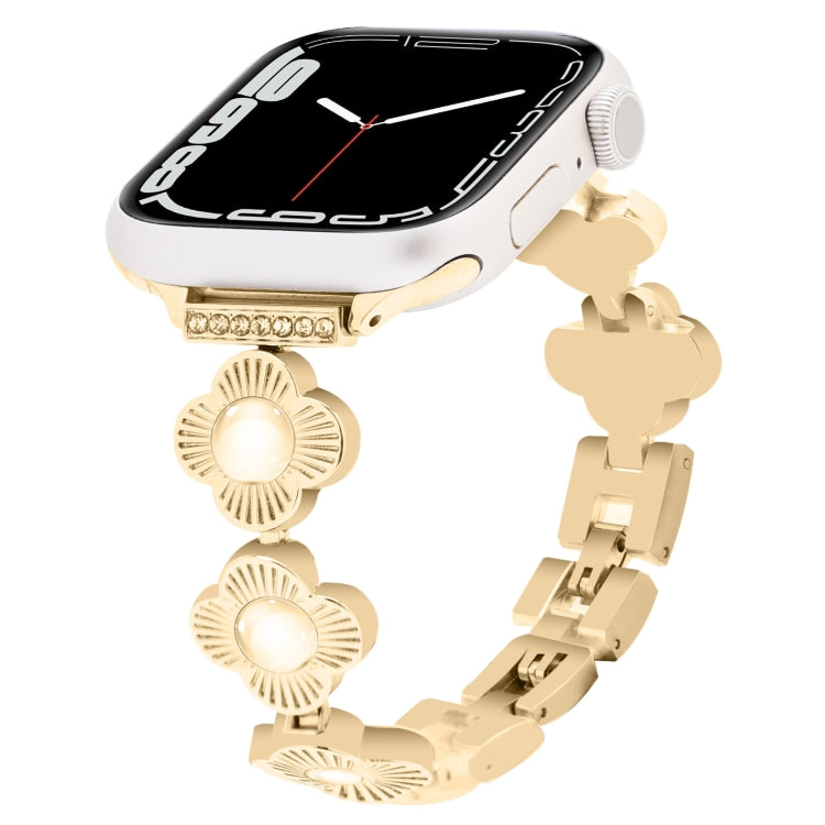 For Apple Watch Series 7 45mm Four Leaf Clover Quick-Release Metal Chain Watch Band(Gold) - free shipping - PMC TechLife - Order now!