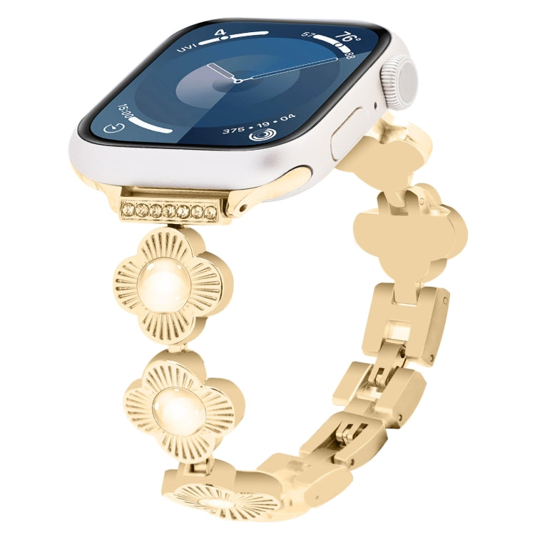 For Apple Watch Series 9 41mm Four Leaf Clover Quick-Release Metal Chain Watch Band(Gold) - free shipping - PMC TechLife - Order now!