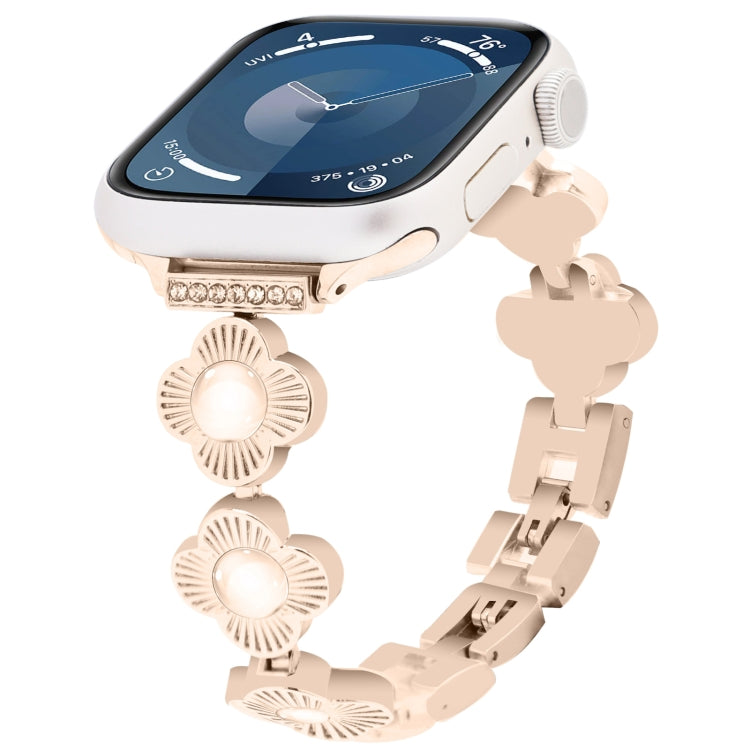 For Apple Watch Series 9 41mm Four Leaf Clover Quick-Release Metal Chain Watch Band(Rose Gold) - free shipping - PMC TechLife - Order now!