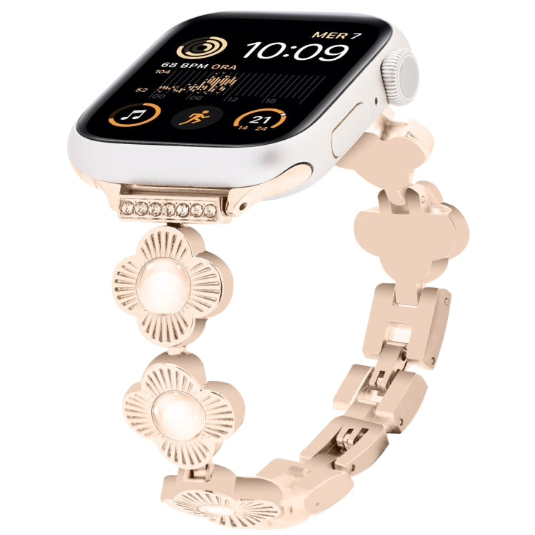 For Apple Watch SE 2022 40mm Four Leaf Clover Quick-Release Metal Chain Watch Band(Rose Gold) - free shipping - PMC TechLife - Order now!