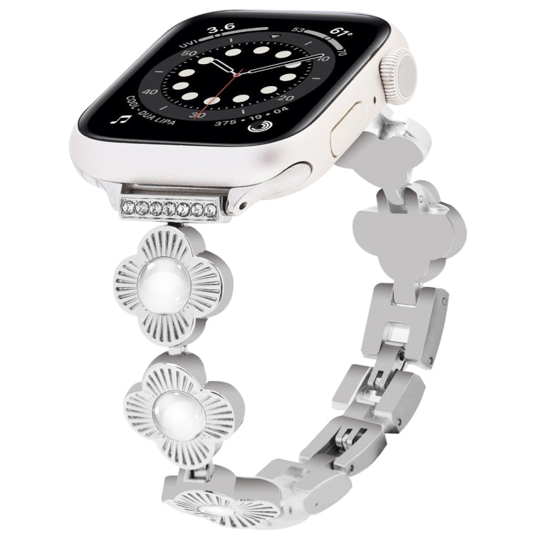 For Apple Watch Series 6 40mm Four Leaf Clover Quick-Release Metal Chain Watch Band(Silver) - free shipping - PMC TechLife - Order now!