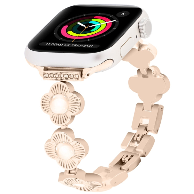 For Apple Watch Series 3 38mm Four Leaf Clover Quick-Release Metal Chain Watch Band(Rose Gold) - free shipping - PMC TechLife - Order now!