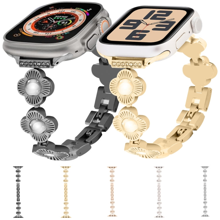 For Apple Watch Series 8 45mm Four Leaf Clover Quick-Release Metal Chain Watch Band(Gold) - free shipping - PMC TechLife - Order now!