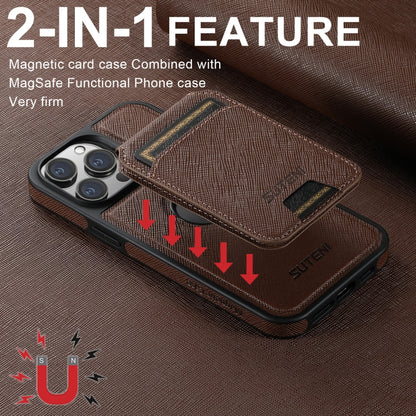 For iPhone 16 Pro Max Suteni M2 Cross-Grain MagSafe Vertical Card Back Phone Case(Brown) - iPhone 16 Pro Max Cases by Suteni | Online Shopping South Africa | PMC Jewellery | Buy Now Pay Later Mobicred