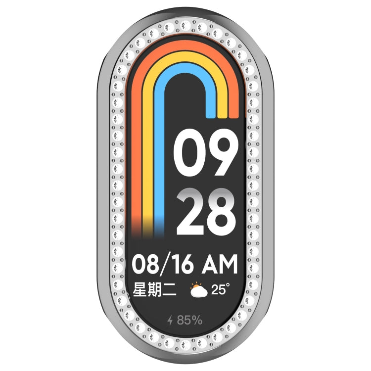 For Xiaomi Smart Band 9 Diamond Half Coverage Hollow PC Watch Protective Case(Silver) - Watch Cases by PMC TechLife | Online Shopping South Africa | PMC TechLife | Buy Now Pay Later Mobicred