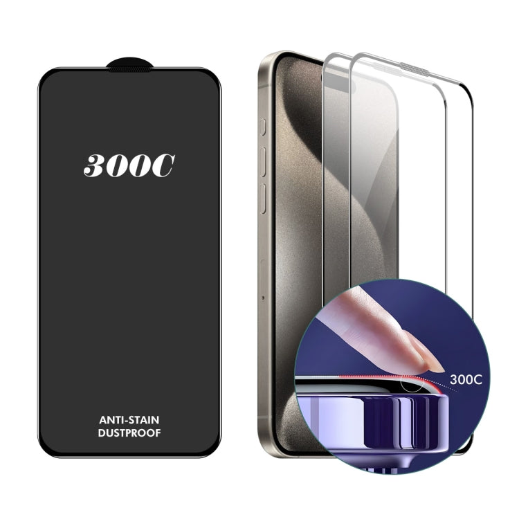For iPhone 15 Pro Max 2pcs ENKAY 300C Super Large Arc Full Coverage High Aluminum-silicon Tempered Glass Film Black - iPhone 15 Pro Max Tempered Glass by ENKAY | Online Shopping South Africa | PMC Jewellery | Buy Now Pay Later Mobicred