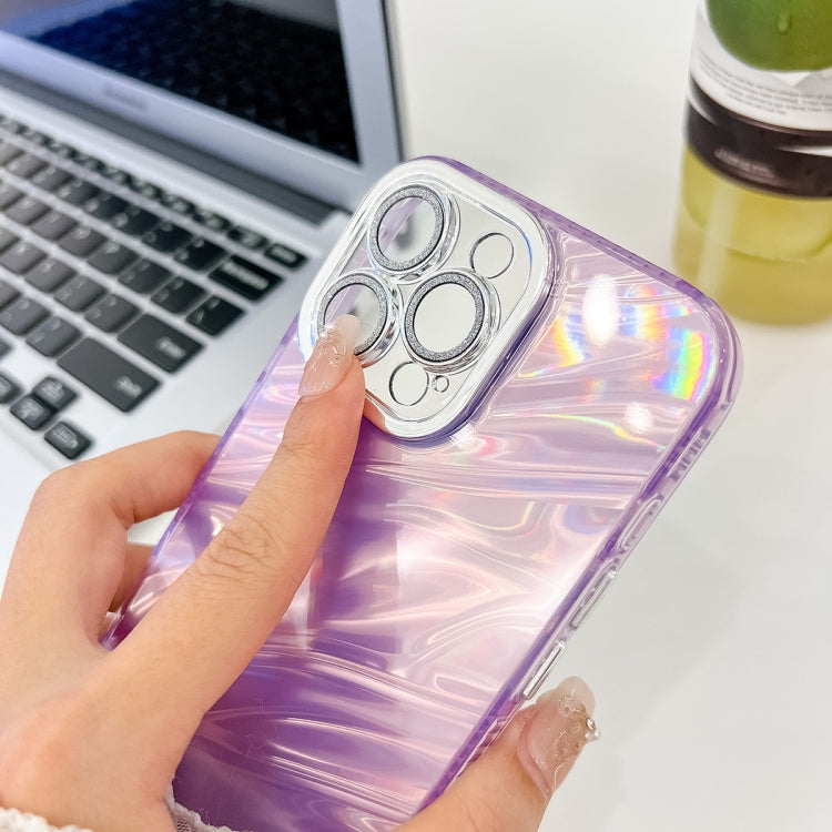 For iPhone 16 Plating Glitter Texture TPU Phone Case with Lens Film(Purple Feather Yarn) - iPhone 16 Cases by PMC TechLife | Online Shopping South Africa | PMC TechLife | Buy Now Pay Later Mobicred