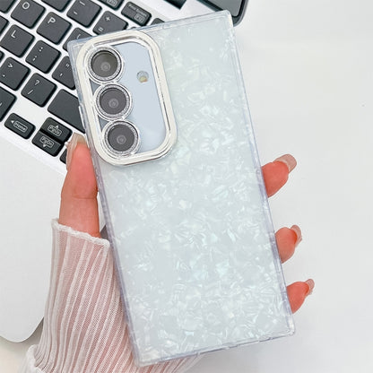 For Samsung Galaxy S25 5G Plating Glitter Texture TPU Phone Case with Lens Film(White Shell Pattern) - Galaxy S25 5G Cases by PMC Jewellery | Online Shopping South Africa | PMC Jewellery | Buy Now Pay Later Mobicred