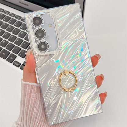 For Samsung Galaxy S25 5G Plating Glitter Texture Ring Holder TPU Phone Case with Lens Film(White Water Ripples) - Galaxy S25 5G Cases by PMC Jewellery | Online Shopping South Africa | PMC Jewellery | Buy Now Pay Later Mobicred