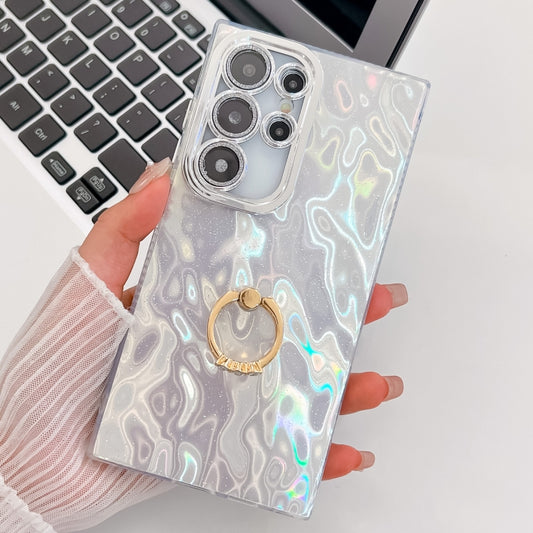 For Samsung Galaxy S25 Ultra 5G Plating Glitter Texture Ring Holder TPU Phone Case with Lens Film(White Wrinkles) - Galaxy S25 Ultra 5G Cases by PMC Jewellery | Online Shopping South Africa | PMC Jewellery | Buy Now Pay Later Mobicred