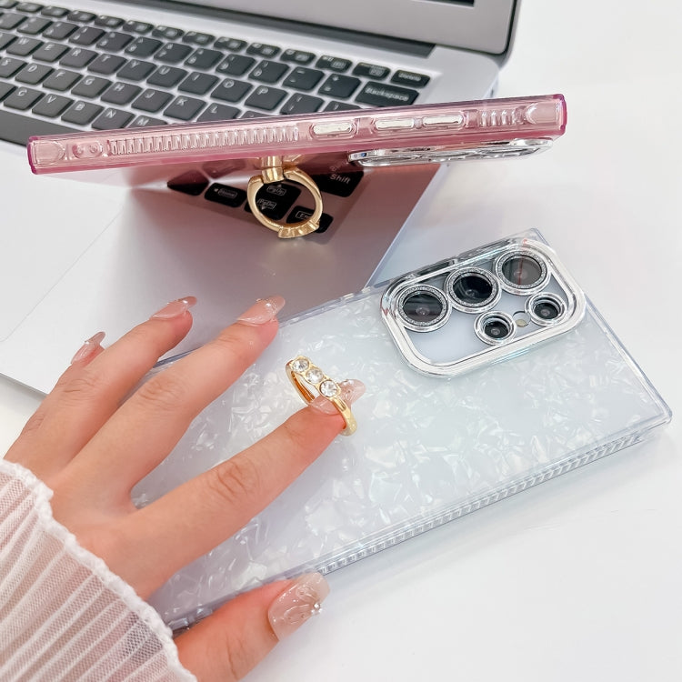 For Samsung Galaxy S25 Ultra 5G Plating Glitter Texture Ring Holder TPU Phone Case with Lens Film(Purple Water Ripples) - Galaxy S25 Ultra 5G Cases by PMC Jewellery | Online Shopping South Africa | PMC Jewellery | Buy Now Pay Later Mobicred