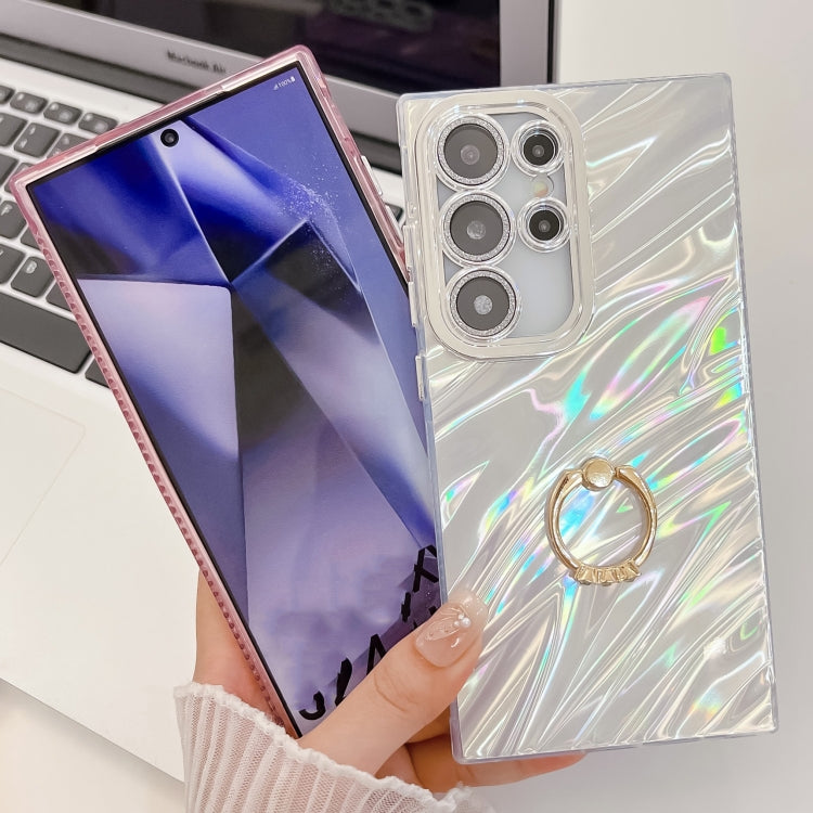 For Samsung Galaxy S25 Ultra 5G Plating Glitter Texture Ring Holder TPU Phone Case with Lens Film(White Tinfoil Texture) - Galaxy S25 Ultra 5G Cases by PMC Jewellery | Online Shopping South Africa | PMC Jewellery | Buy Now Pay Later Mobicred