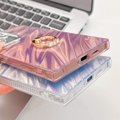 For Samsung Galaxy S25 5G Plating Glitter Texture Ring Holder TPU Phone Case with Lens Film(Purple Feathers) - Galaxy S25 5G Cases by PMC Jewellery | Online Shopping South Africa | PMC Jewellery | Buy Now Pay Later Mobicred