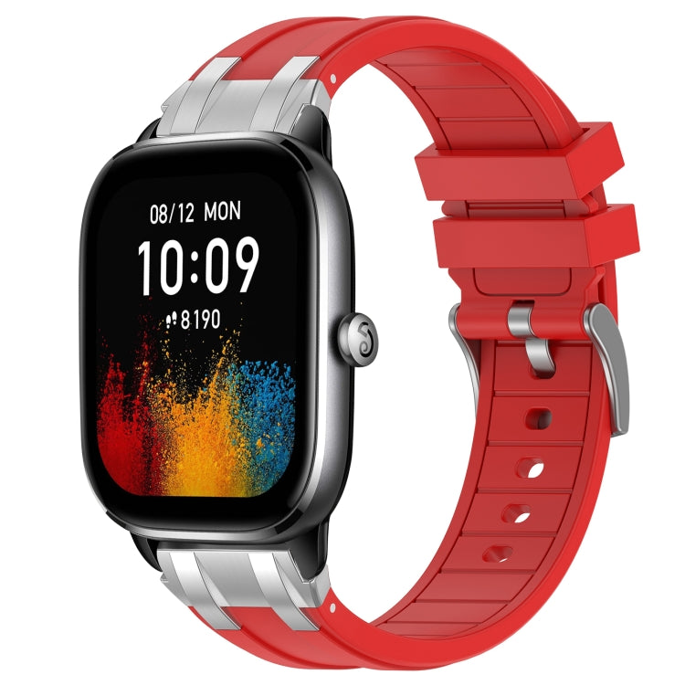 For Amazfit GTS4 Mini 20mm Quick Release Silver Buckle Royal Silicone Watch Band(Red) - free shipping - PMC TechLife - Order now!