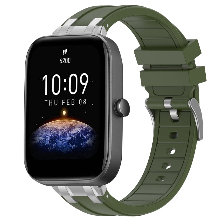 For Amazfit Bip3 20mm Quick Release Silver Buckle Royal Silicone Watch Band(Olive Green) - free shipping - PMC TechLife - Order now!