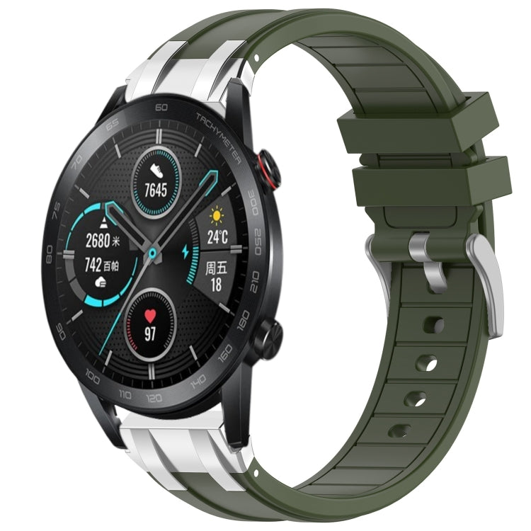 For Honor Magic Watch 2 42mm 20mm Quick Release Silver Buckle Royal Silicone Watch Band(Olive Green) - free shipping - PMC TechLife - Order now!