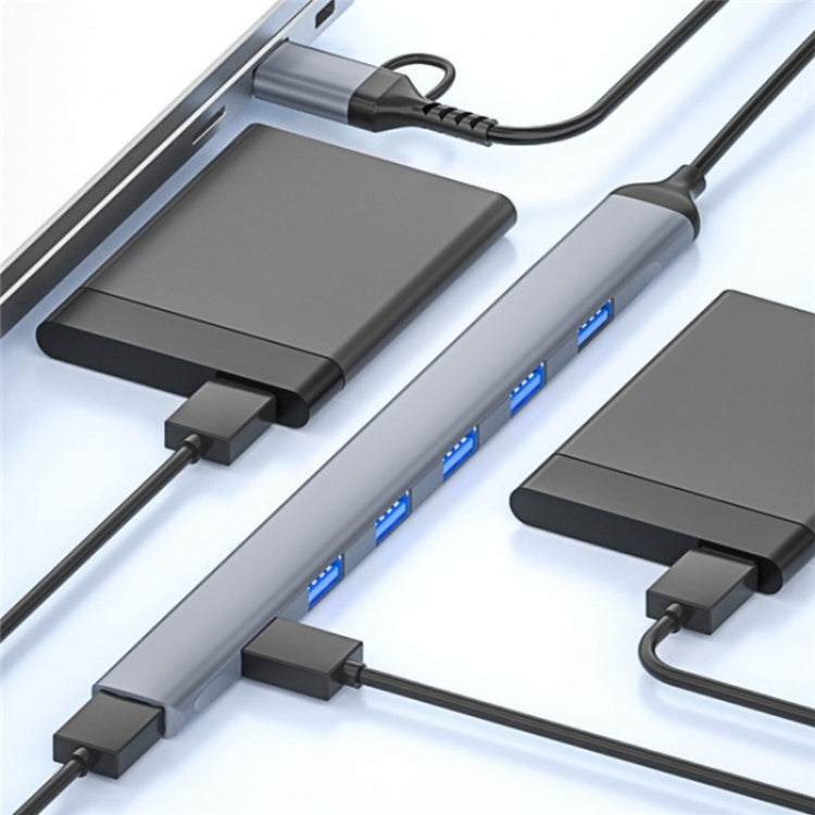 ADS-303D USB + Type-C to USB 3.0 + 6x USB 2.0 Splitter 7-in-1 Multifunctional Hub - USB 3.0 HUB by PMC Jewellery | Online Shopping South Africa | PMC Jewellery | Buy Now Pay Later Mobicred