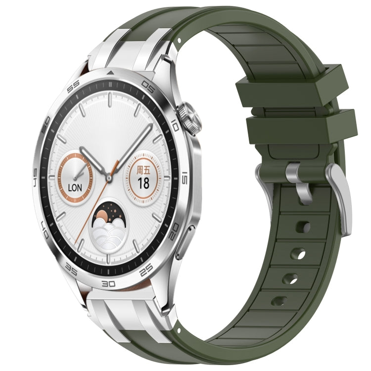 For Huawei Watch GT4 46mm 22mm Quick Release Silver Buckle Royal Silicone Watch Band(Olive Green) - free shipping - PMC TechLife - Order now!