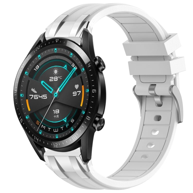 For Huawei Watch GT2 46mm 22mm Quick Release Silver Buckle Royal Silicone Watch Band(White) - free shipping - PMC TechLife - Order now!