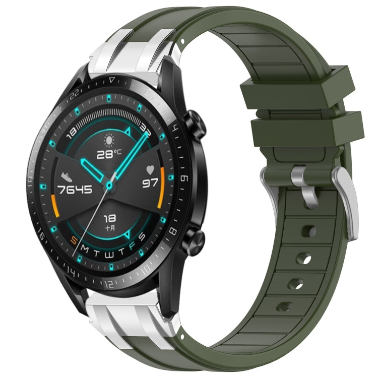 For Huawei Watch GT2 46mm 22mm Quick Release Silver Buckle Royal Silicone Watch Band(Olive Green) - free shipping - PMC TechLife - Order now!
