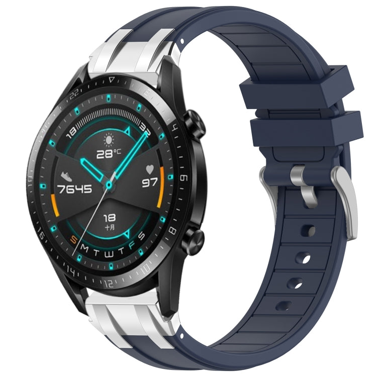 For Huawei Watch GT2 46mm 22mm Quick Release Silver Buckle Royal Silicone Watch Band(Navy Blue) - free shipping - PMC TechLife - Order now!
