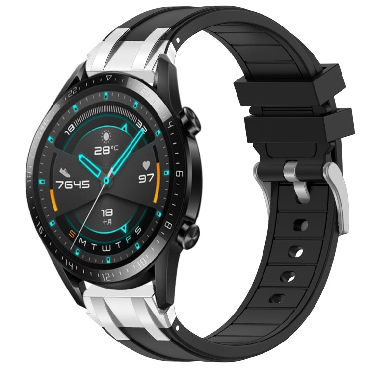 For Huawei Watch GT2 46mm 22mm Quick Release Silver Buckle Royal Silicone Watch Band(Black) - free shipping - PMC TechLife - Order now!
