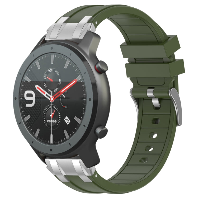 For Amazfit Watch GTR 47mm 22mm Quick Release Silver Buckle Royal Silicone Watch Band(Olive Green) - free shipping - PMC TechLife - Order now!