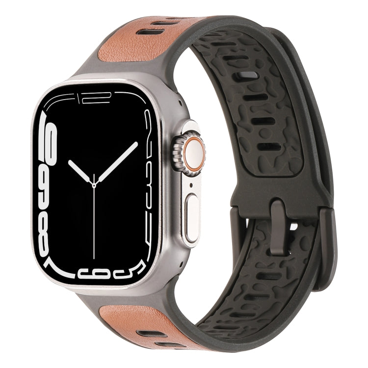 For Apple Watch Ultra 2 49mm Leather Skin Silicone Watch Band(Brown) - Watch Bands by PMC TechLife | Online Shopping South Africa | PMC TechLife | Buy Now Pay Later Mobicred