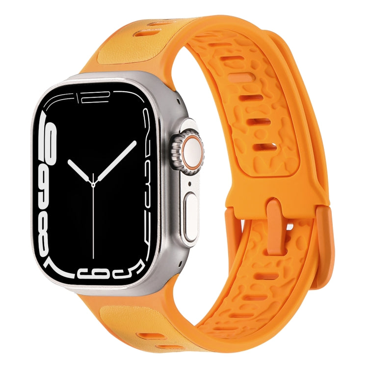 For Apple Watch Ultra 49mm Leather Skin Silicone Watch Band(Orange) - Watch Bands by PMC TechLife | Online Shopping South Africa | PMC TechLife | Buy Now Pay Later Mobicred