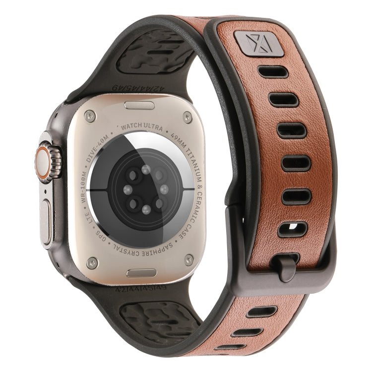 For Apple Watch Ultra 49mm Leather Skin Silicone Watch Band(Brown) - Watch Bands by PMC TechLife | Online Shopping South Africa | PMC TechLife | Buy Now Pay Later Mobicred