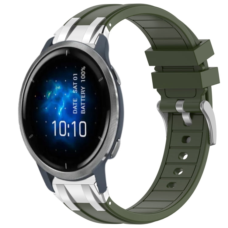 For Garmin Venu 2 22mm Quick Release Silver Buckle Royal Silicone Watch Band(Olive Green) - free shipping - PMC TechLife - Order now!