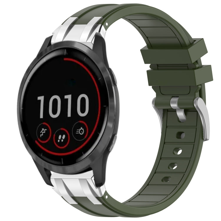 For Garmin Vivoactive 4 22mm Quick Release Silver Buckle Royal Silicone Watch Band(Olive Green) - free shipping - PMC TechLife - Order now!