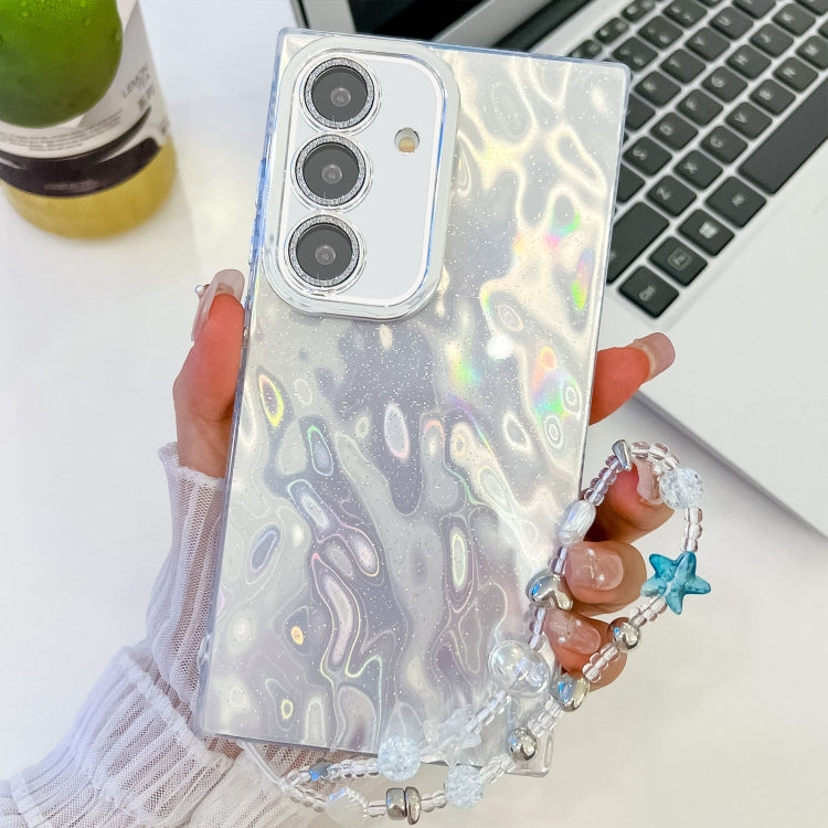 For Samsung Galaxy S25 5G Plating Glitter Texture Chain Wristband TPU Phone Case with Lens Film(White Wrinkles) - Galaxy S25 5G Cases by PMC Jewellery | Online Shopping South Africa | PMC Jewellery | Buy Now Pay Later Mobicred