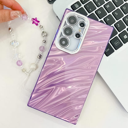 For Samsung Galaxy S25 5G Plating Glitter Texture Chain Wristband TPU Phone Case with Lens Film(Purple Shell Pattern) - Galaxy S25 5G Cases by PMC Jewellery | Online Shopping South Africa | PMC Jewellery | Buy Now Pay Later Mobicred