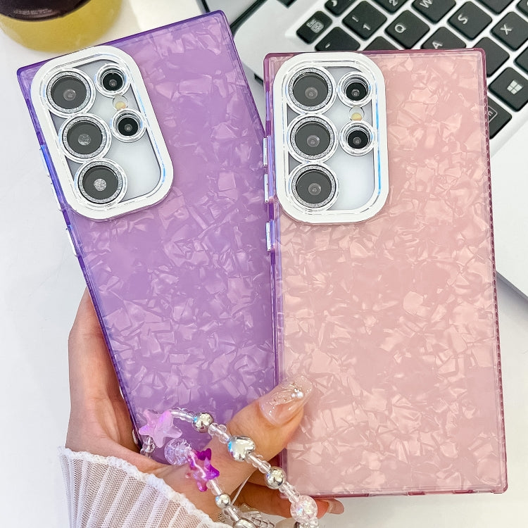 For Samsung Galaxy S25 Ultra 5G Plating Glitter Texture Chain Wristband TPU Phone Case with Lens Film(White Shell Pattern) - Galaxy S25 Ultra 5G Cases by PMC Jewellery | Online Shopping South Africa | PMC Jewellery | Buy Now Pay Later Mobicred