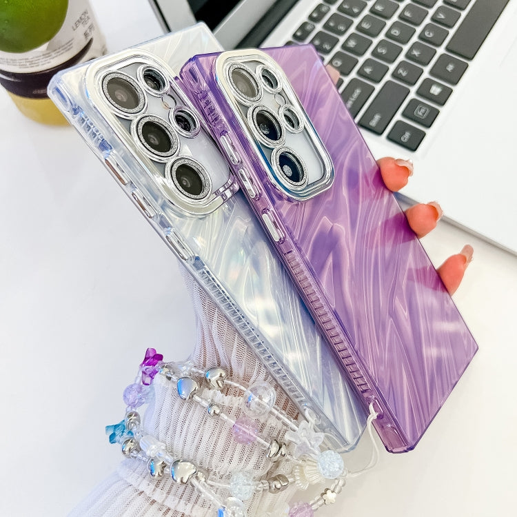 For Samsung Galaxy S25 Ultra 5G Plating Glitter Texture Chain Wristband TPU Phone Case with Lens Film(White Shell Pattern) - Galaxy S25 Ultra 5G Cases by PMC Jewellery | Online Shopping South Africa | PMC Jewellery | Buy Now Pay Later Mobicred