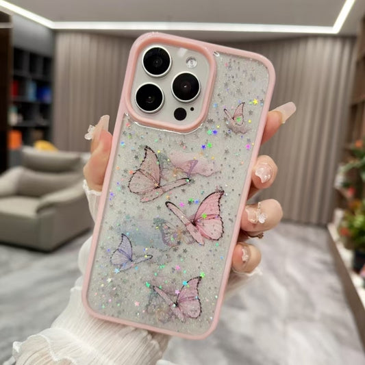 For iPhone 16 Pro Color Butterfly Glitter Epoxy TPU Phone Case(Pink) - iPhone 16 Pro Cases by PMC Jewellery | Online Shopping South Africa | PMC Jewellery | Buy Now Pay Later Mobicred